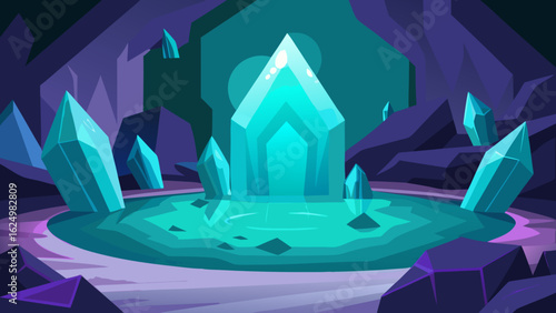 Imaginative Fantasy Vector Art of a Shimmering Crystal Cave Environment