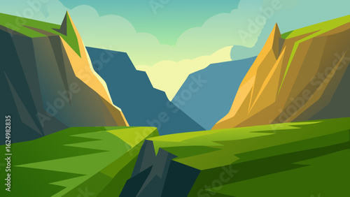 Secluded Mountain Lake Vector Illustration with Peaceful Nature Scene