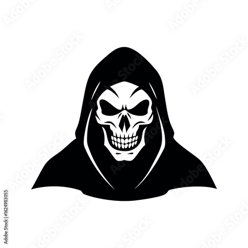 Grim reaper skull with dark hood death hooded figure