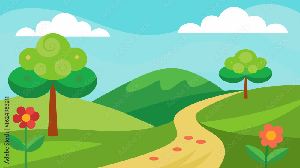 Obraz premium Peaceful Valley Park Scene Winding Earthy Path Nature Landscape