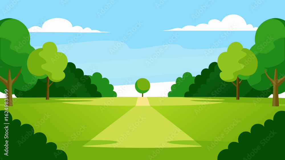 Obraz premium Bright Park Lawn Vector Art Wide Green Spaces Nature Landscape