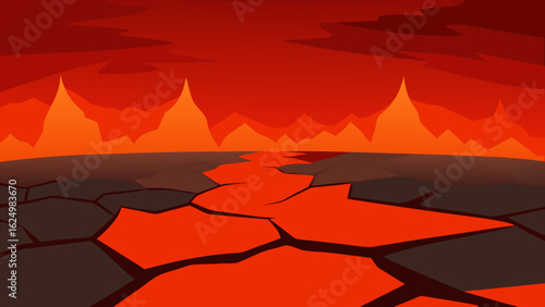 Stylized Lava Field Background Dark Cracked Nature Landscape Illustration