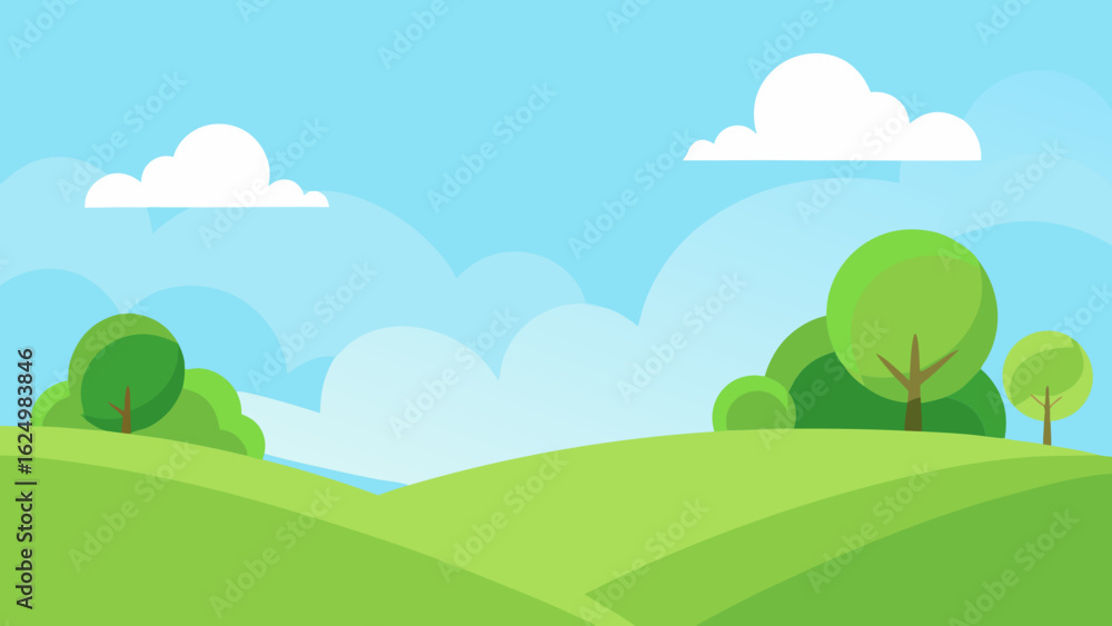 Fototapeta premium Gentle Grassy Knoll Vector Cartoon Design Nature Landscape Illustration