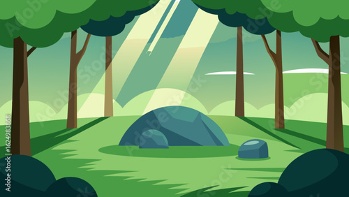 Peaceful Glade Tall Canopy Trees Nature Landscape Illustration
