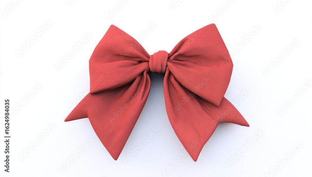 Fototapeta premium Red ribbon bow, 3D render, gift wrap