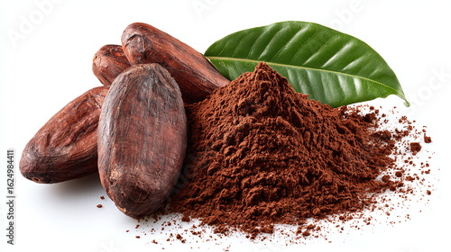 Cocoa beans or powder ingredient in culinary or beverage setting, isolated on transparent background 