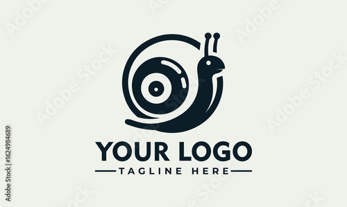 Stylized snail logo with a circular shell design, presented on a light background with placeholder text for branding.