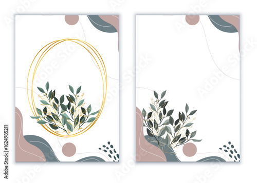 Minimal Floral Frame Background with Leaves for Invitation or Greeting Card 