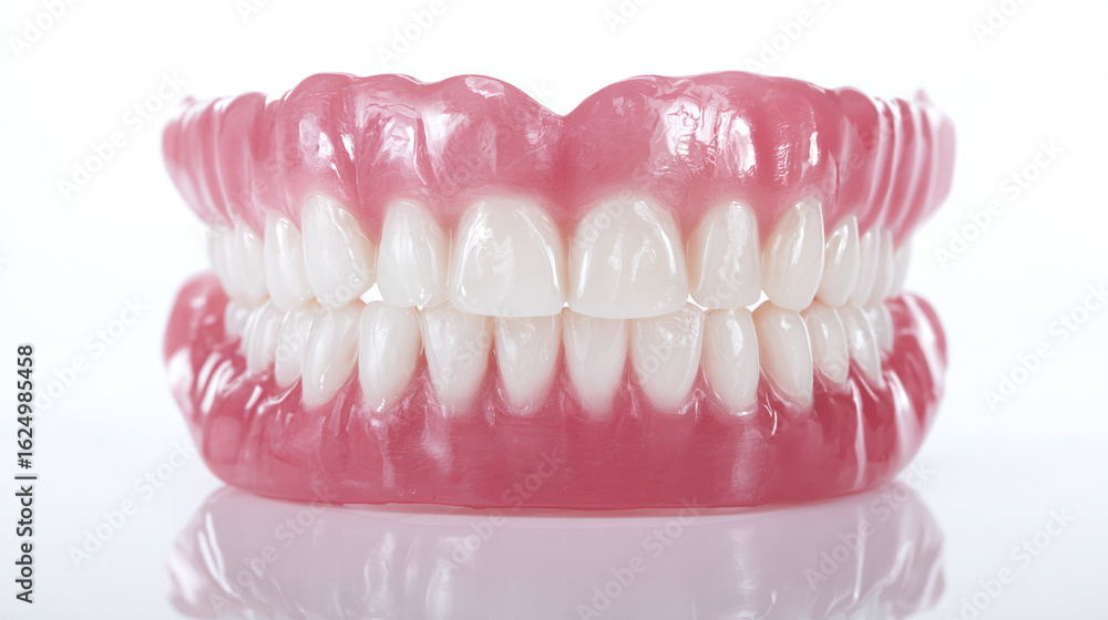 Fototapeta premium Complete denture set with gums and teeth in full view, isolated on transparent background 