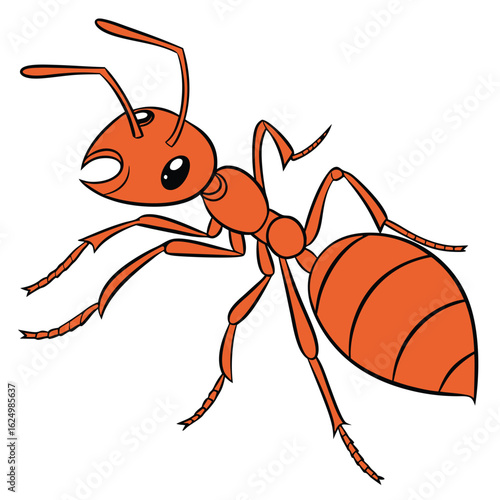 Macro closeup of a single black ant, a small insect, isolated on a white background