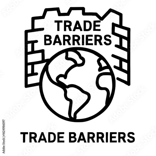 Image depicting trade barriers and economic volatility, symbolized by a brick wall encircling the globe, representing global trade restrictions and economic uncertainty.