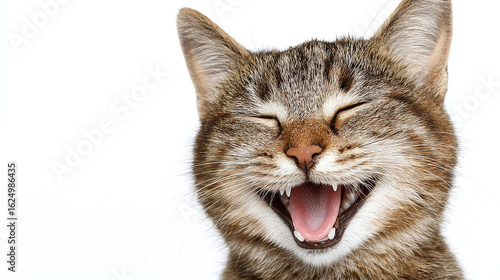Cute laughing cat with joyful expression, isolated on transparent background 
