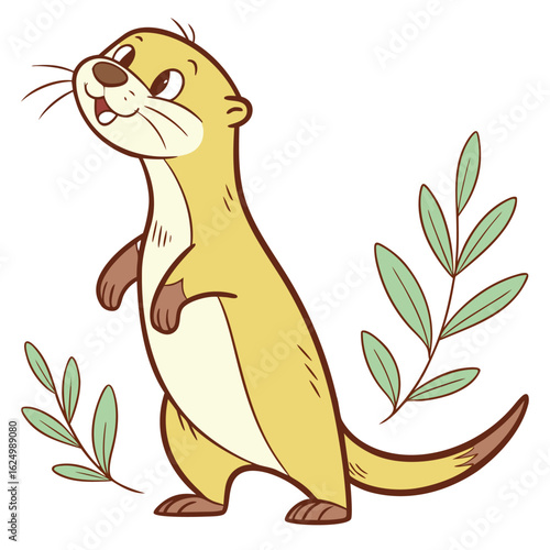 Cute kitten vector illustration with a flower, a fun cartoon design for a pet art sketch
