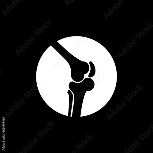 Knee joint icon isolated on black background