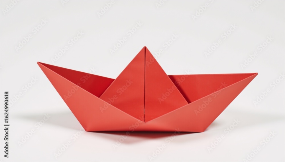 Obraz premium White background features a playful red origami boat