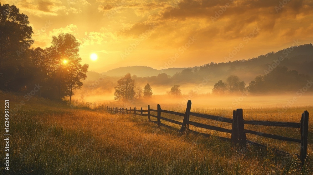 Fototapeta premium Golden Sunrise Meadow.