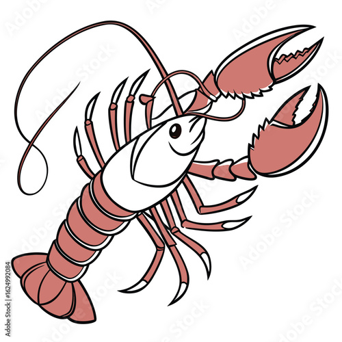 Cartoon lobster seafood vector illustration with claws and red shell