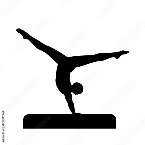 A gymnast performing an impressive handstand with a focused expression on a transparent background