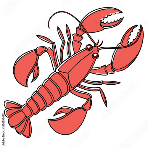Vector illustration of a gourmet cooked red lobster, a fresh seafood meal on a white background