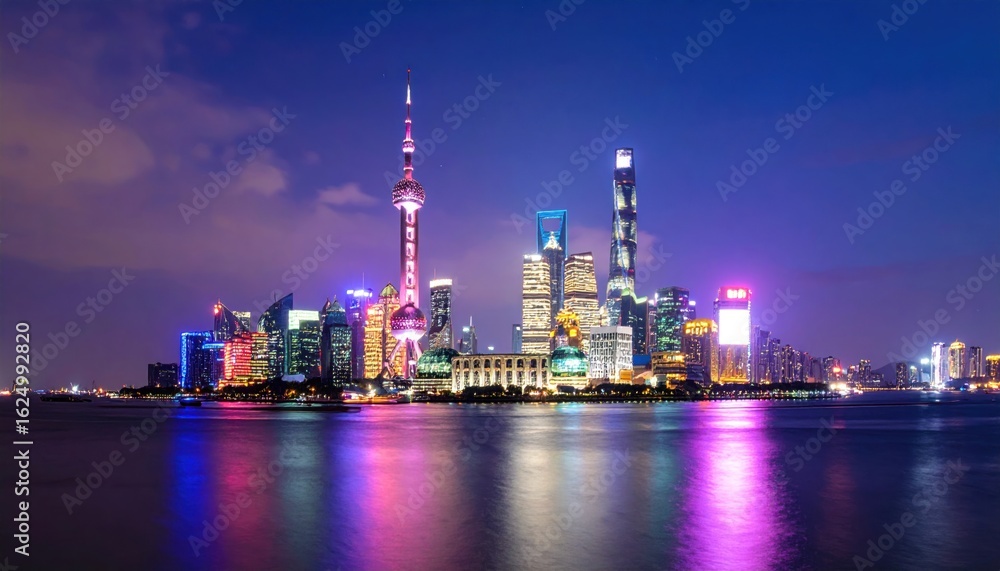 Illuminated cityscape at twilight reflecting on water Illuminated cityscape at twilight reflecting on water