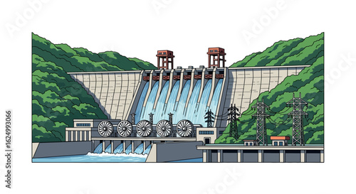 Large Hydroelectric Dam with Multiple Turbines for Renewable Energy Production