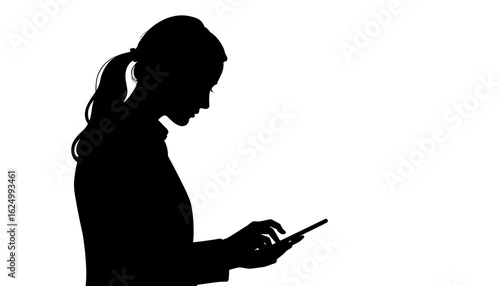 Woman using smartphone while standing in silhouette profile  