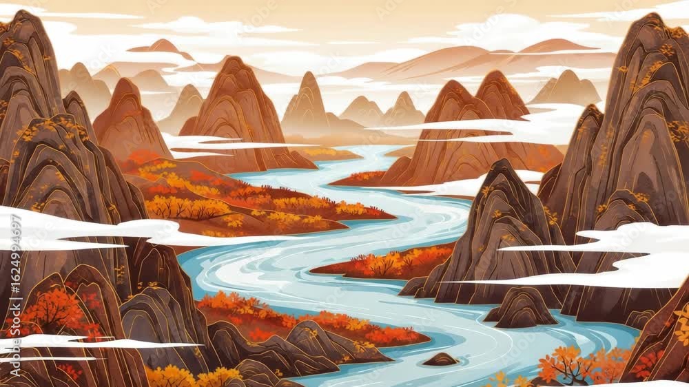 Chinese style national trend autumn landscape and national style artistic conception