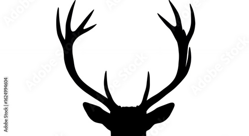 Silhouette of Deer Head with Antlers in Black on White Background