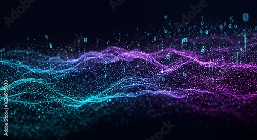Abstract digital background of flowing blue and purple light lines suggesting speed or technology