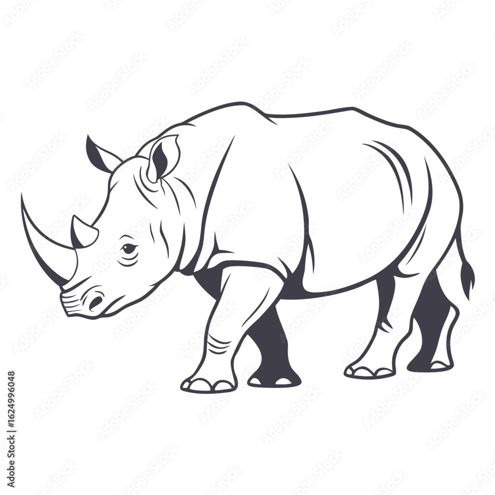 Fototapeta premium A majestic white rhino, a large and dangerous horned mammal, is isolated on a white background in this wildlife vector illustration