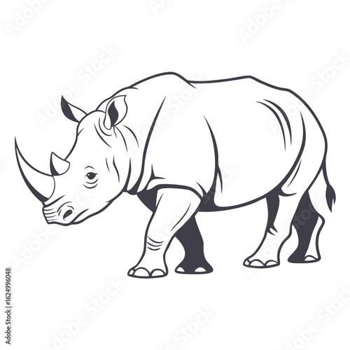 A majestic white rhino, a large and dangerous horned mammal, is isolated on a white background in this wildlife vector illustration