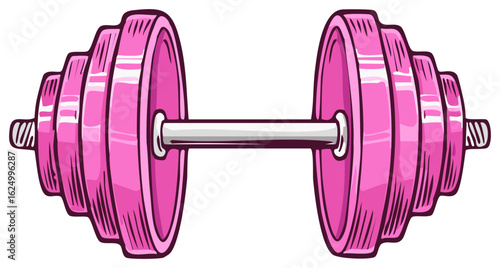 Pink dumbbell illustration isolated on white, exercise and fitness concept, sketch style.