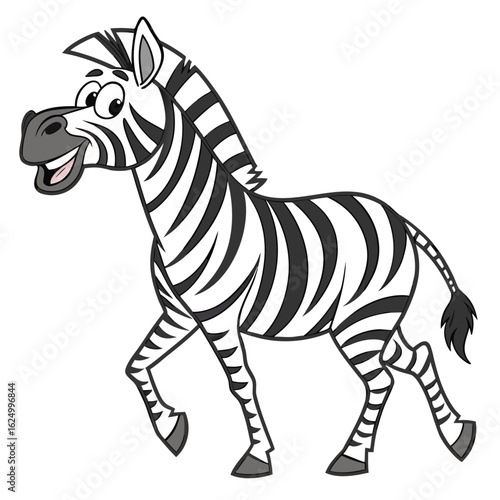 A cute striped zebra stands isolated in a wild animal safari cartoon vector illustration
