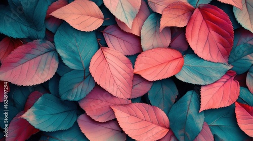 Wallpaper Mural Autumn Leaf Texture Red  Teal Hues. Torontodigital.ca