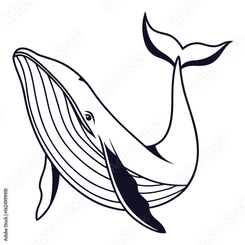 Blue silhouette vector illustration of a fish, dolphin, shark, or whale in the ocean