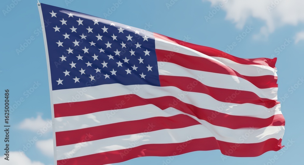 Fototapeta premium American flag waving in sky