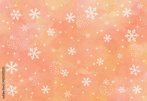 雪の結晶の背景イラスト　冬　水彩　オレンジ
