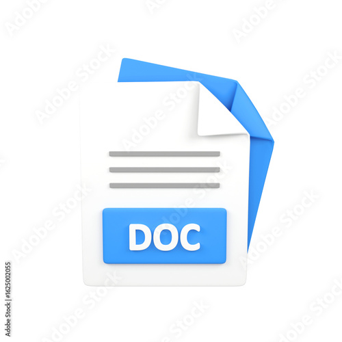 DOC file document type isolated 3d render icon illustration