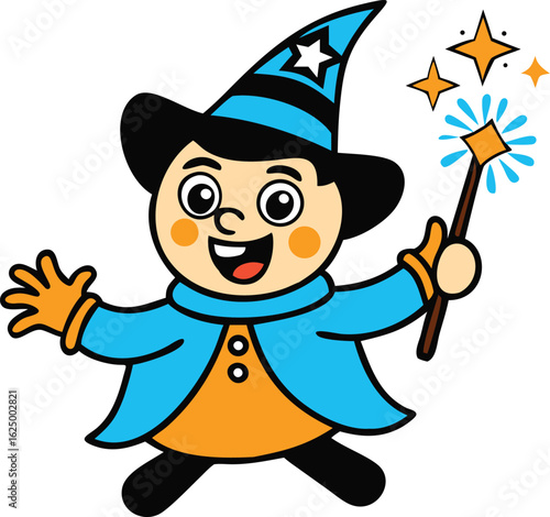 fantasy cartoon kid dressed as wizard