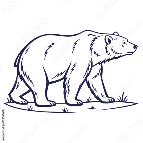 White and black vector silhouette illustration of a polar bear on a branch