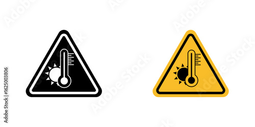 Free Download High Temperature Warning Sign vector icon. Outlined warning triangle featuring heat or flame symbol, indicating risk of high temperature hazard. Safety caution sign isolated on white background  - GFXLoad