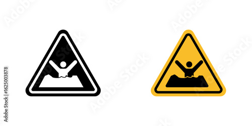 Mud Warning Sign vector icon. Outlined warning triangle featuring mud hazard symbol. Safety caution sign indicating slippery or muddy surface, isolated on white background for graphic and web design.
