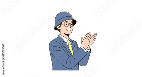 Smiling Man Clapping Hands in Suit and Hat