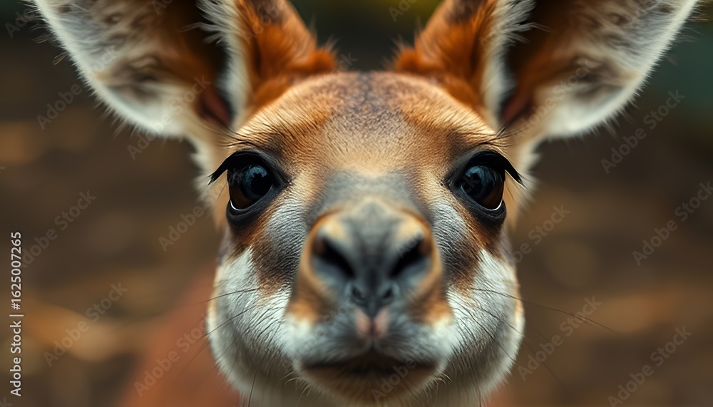 Obraz premium Close up of a kangaroo's face – Large ears soft fur and curiou