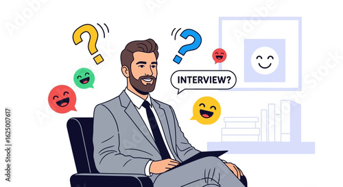 A smiling job candidate confidently answers questions during a successful hiring interview.