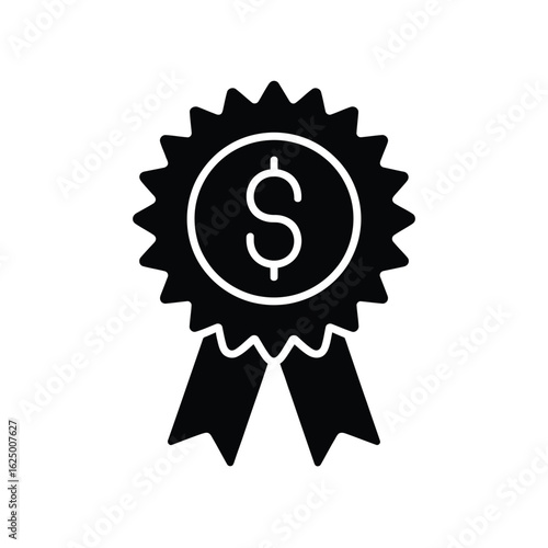 Black silhouette of a ribbon award with a dollar sign in the center