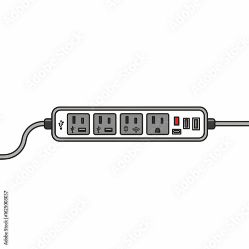Modern power strip with multiple outlets and USB ports for charging devices