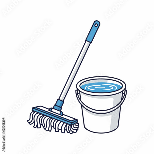Cleaning Supplies Mop and Bucket with Water for Housekeeping and Hygiene