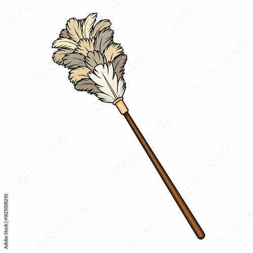 Feather duster for cleaning and dusting household surfaces on a white background