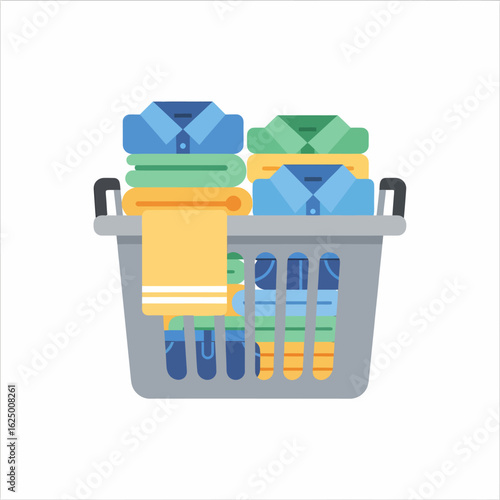 Clean Clothes Stacked Neatly in Laundry Basket Ready for Folding and Storage